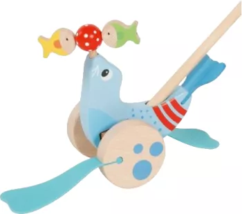 Jucarie din lemn de impins foca acrobat 