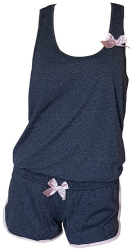 Pijama dama Sensis Laura maiou si pantalon scurt bumbac gri melange inchis cu roz L-XL 