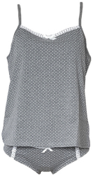Pijama dama Sensis Lisy maiou si chilot model cu buline bumbac gri melange cu alb L-XL 