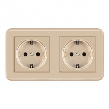 Priza Dubla de Perete Incastrata Techstar® TS-PC 110-250V 16A Ignifuga 80x151mm Auriu 