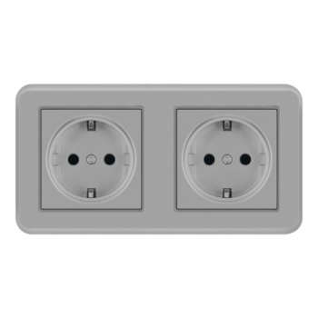 Priza Dubla De Perete Incastrata Techstar® TS-PC 110-250V 16A Ignifuga 80x151mm Gri 