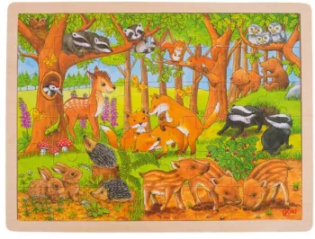 Puzzle din lemn pui de animale salbatice 