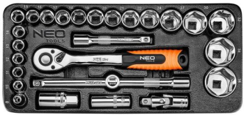 Set capete tubulare scurte cu clichet pentru dulap mobil 1/2 8-36 mm 27 piese NEO 