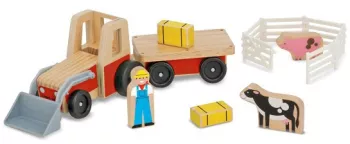 Set de joaca excavator din lemn cu remorca 