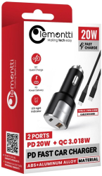 Incarcator Auto Lemontti LIAFCPD20WNA Fast Charge 1 x port PD Type-C 20W + 1 x port USB-A QC 3.0 18W cu cablu Type-C la Type-C 20W 1m Negru-