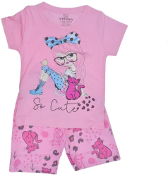 Pijama de vara pentru fete Mini Junior VTMO-51103 Roz 