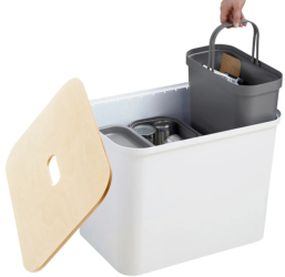 Cos de gunoi triplu Collect SmartStore pentru colectare selectiva a deseurilor cu 3 galeti interioare din plastic capac lemn alb 76L 5 