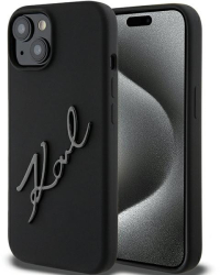 Etui pentru iPhone 15 negru marca Karl Lagerfeld. 