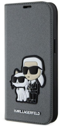 Husa Karl Lagerfeld pentru iPhone 14 argintie cu model Saffiano 