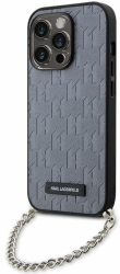 Husa Karl Lagerfeld pentru iPhone 14 Pro Max argintie cu ata de umar. 