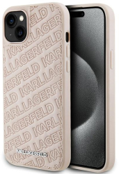 Husa Karl Lagerfeld pentru iPhone 15 roz stil quilting. 