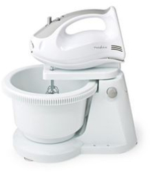 Mixer de mana - 200 W - 5 trepte de viteza - Functie Turbo - Bol rotativ / 2 teluri / 2 suporturi pentru aluat - alb / gri 