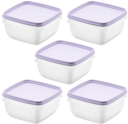 Set 5 caserole cu capac depozitare alimente Freez SmartStore 0.5L compatibila cu cuptorul microunde si congelator capac ermetic