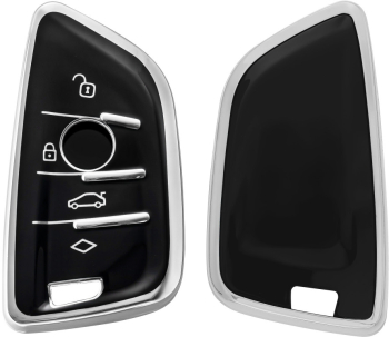 Husa Cheie Auto pentru BMW 3 Butoane - Smart Key Kwmobile Negru/Argintiu Silicon 56001.05 