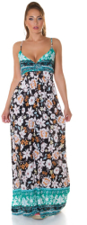 Rochie dama Iry lunga cu bretele si elastic in talie vascoza negru S-M 