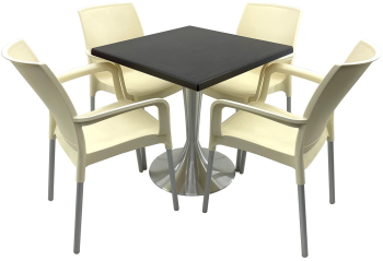 Set bistro de exterior RAKI masa patrata 70x70cm cu blat Werzalit New Wenge si baza din aluminiu 4 scaune Sunset crem 55x58xh82cm din plas 