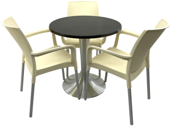 Set bistro de exterior RAKI masa rotunda D70cm cu blat Werzalit New Wenge si baza din aluminiu 3 scaune Sunset crem 55x58xh82cm din plasti 