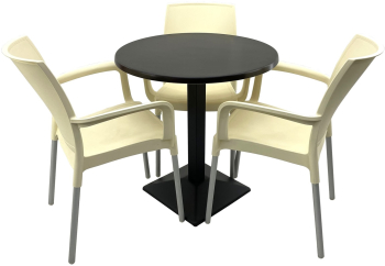 Set bistro de exterior RAKI masa rotunda D70cm cu blat Werzalit New Wenge si baza din metal neagra 3 scaune Sunset crem 55x58xh82cm din pl 