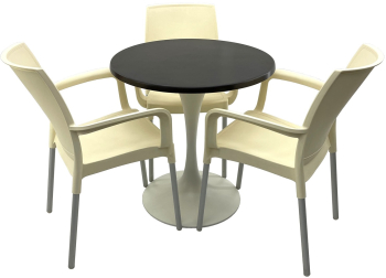 Set bistro de exterior RAKI masa rotunda D70cm cu blat Werzalit New Wenge si baza metalica alba 3 scaune Sunset crem 55x58xh82cm din plast 