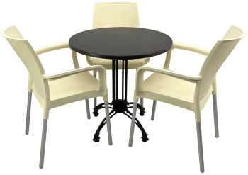 Set bistro de exterior RAKI masa rotunda D70cm cu blat Werzalit New Wenge si baza retro neagra din aluminiu 3 scaune Sunset crem 55x58xh82 