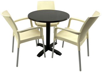 Set bistro de exterior RAKI masa rotunda D70cm cu blat Werzalit New Wenge si picior din metal negru 3 scaune Sunset crem 55x58xh82cm din p 
