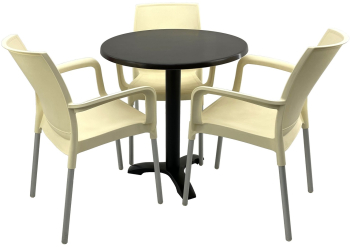 Set bistro de exterior RAKI masa rotunda D70cm cu blat Werzalit New Wenge si picior metalic negru 3 scaune Sunset crem 55x58xh82cm din pla 