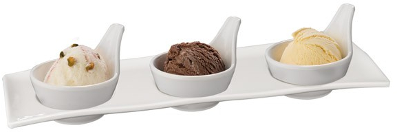 Set Gourmet suport si 3 boluri - melamina alba 