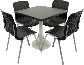 Set mobila terasa/cafenea RAKI masa patrata 70x70cm cu blat Werzalit New Wenge si picior metalic alb 4 scaune Royal negre 50x52xh83cm din 