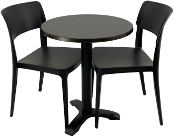 Set mobila terasa/cafenea RAKI masa rotunda D60cm cu blat Werzalit New Wenge si picior metalic negru 2 scaune Pano negre 47 1x51 1xh81 9cm 