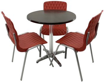 Set mobila terasa/cafenea RAKI masa rotunda D70cm cu blat Werzalit New Wenge si baza aluminiu 3 scaune Royal rosii 50x52xh83cm din plastic 