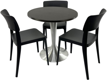 Set mobila terasa/cafenea RAKI masa rotunda D70cm cu blat Werzalit New Wenge si baza din aluminiu 3 scaune Pano negre 47 1x51 1xh81 9cm di 
