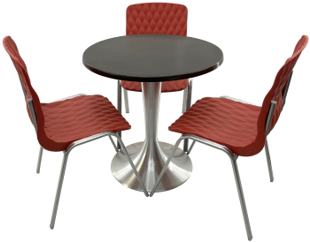 Set mobila terasa/cafenea RAKI masa rotunda D70cm cu blat Werzalit New Wenge si baza din aluminiu 3 scaune Royal rosii 50x52xh83cm din pla 