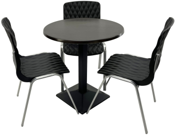 Set mobila terasa/cafenea RAKI masa rotunda D70cm cu blat Werzalit New Wenge si baza din metal neagra 3 scaune Royal negre 50x52xh83cm din 