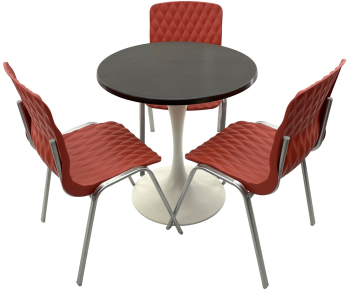 Set mobila terasa/cafenea RAKI masa rotunda D70cm cu blat Werzalit New Wenge si baza metalica alba 3 scaune Royal rosii 50x52xh83cm din pl 