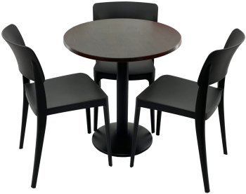 Set mobila terasa/cafenea RAKI masa rotunda D70cm cu blat Werzalit New Wenge si baza metalica neagra 3 scaune Pano negre 47 1x51 1xh81 9cm 