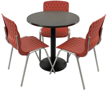 Set mobila terasa/cafenea RAKI masa rotunda D70cm cu blat Werzalit New Wenge si baza metalica neagra 3 scaune Royal rosii 50x52xh83cm din