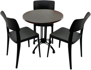 Set mobila terasa/cafenea RAKI masa rotunda D70cm cu blat Werzalit New Wenge si baza retro neagra din aluminiu 3 scaune Pano negre 47 1x51 