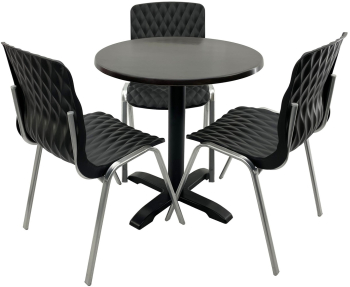 Set mobila terasa/cafenea RAKI masa rotunda D70cm cu blat Werzalit New Wenge si picior din metal negru 3 scaune Royal negre 50x52xh83cm di 
