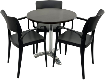 Set mobila terasa/restaurant RAKI masa rotunda D70cm cu blat Werzalit New Wenge si picior aluminiu 3 scaune cu brate Panora negre 54 5x51x 