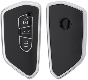 Husa Cheie Auto pentru VW 3 Butoane Kwmobile Negru/Argintiu Silicon 56005.04 