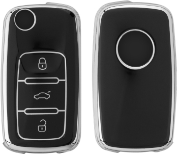 Husa Cheie Auto pentru VW/Skoda/Seat 3 Butoane Kwmobile Negru/Argintiu Silicon 56008.05 