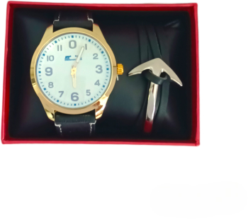 Set Ceas Curea Piele Cadran Alb si Bratara Piele Naturala Matteo Ferari Style4You Collection Negru 