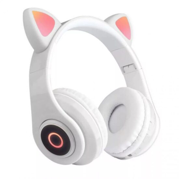 Casti Wireless Copii Urechi Pisica Bluetooth 5.0 HandsFree Hifi Bass Stereo LED Cat MB39 Marmalis Alb 