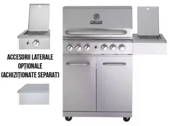 Gratar pe gaz din inox ALL GRILL Allrounder L 100304 cu 4.1 arzatoare si arzator ceramic pentru rotisor 
