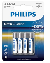 BATERIE ULTRA ALKALINE LR3 AAA BLISTER 4 BUC PHILIPS 