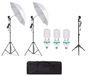 Kit de 2 umbrele albe 2 trepiezi reglabili 200 cm 1 trepied 160 cm 3 becuri 150W geanta de transport inclusa 