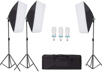Kit de 3 softboxuri 3 trepiezi reglabili 200 cm 3 becuri 150W geanta de transport inclusa 