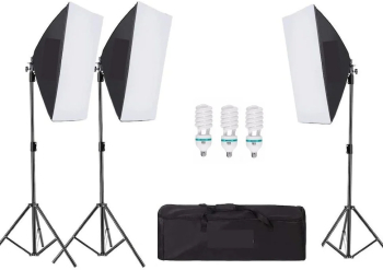 Kit de 3 softboxuri 3 trepiezi reglabili 200 cm 3 becuri 85W geanta de transport inclusa 
