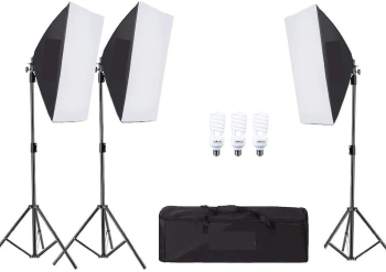 Kit de 3 softboxuri 3 trepiezi reglabili 200 cm 3 becuri 45W 