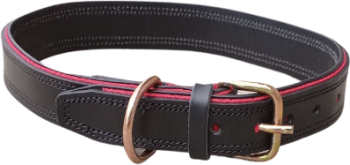 Zgarda dubla pentru caini piele naturala cu banda rosie 70x4 cm 